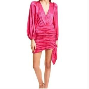 NEW Ronny Kobo Giorgia Mini Dress Fuchsia Magenta Ruched Jacquard Silk Blend XS